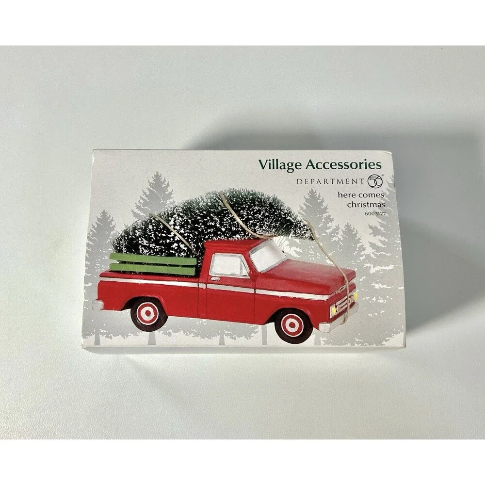 Department 56 Tree On Red Pickup Truck, Here Comes Christmas Village Decoration